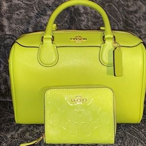 Coach neon green bag/wallet